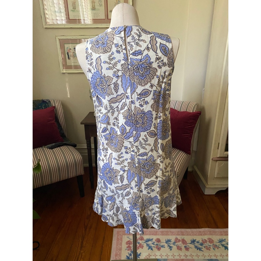 Tommy Hilfiger Paisley Sleeveless Shift Dress Blue White Ruffle Hem Sz 12 - Picture 7 of 9